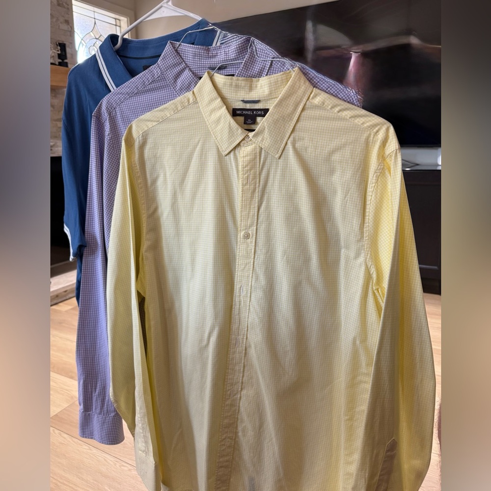Michael Kors Yellow & Purple Checkered Shirt and light blue polo
